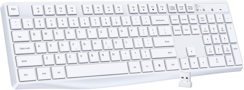 Lovaky Wireless Keyboard, 2.4G Ergonomic Wireless Computer Keyboard, Enlarged Indicator Light, Full Size PC Keyboard with Numeric Keypad for Laptop, Desktop, Surface, Chromebook, Notebook, Snow White - Image 1